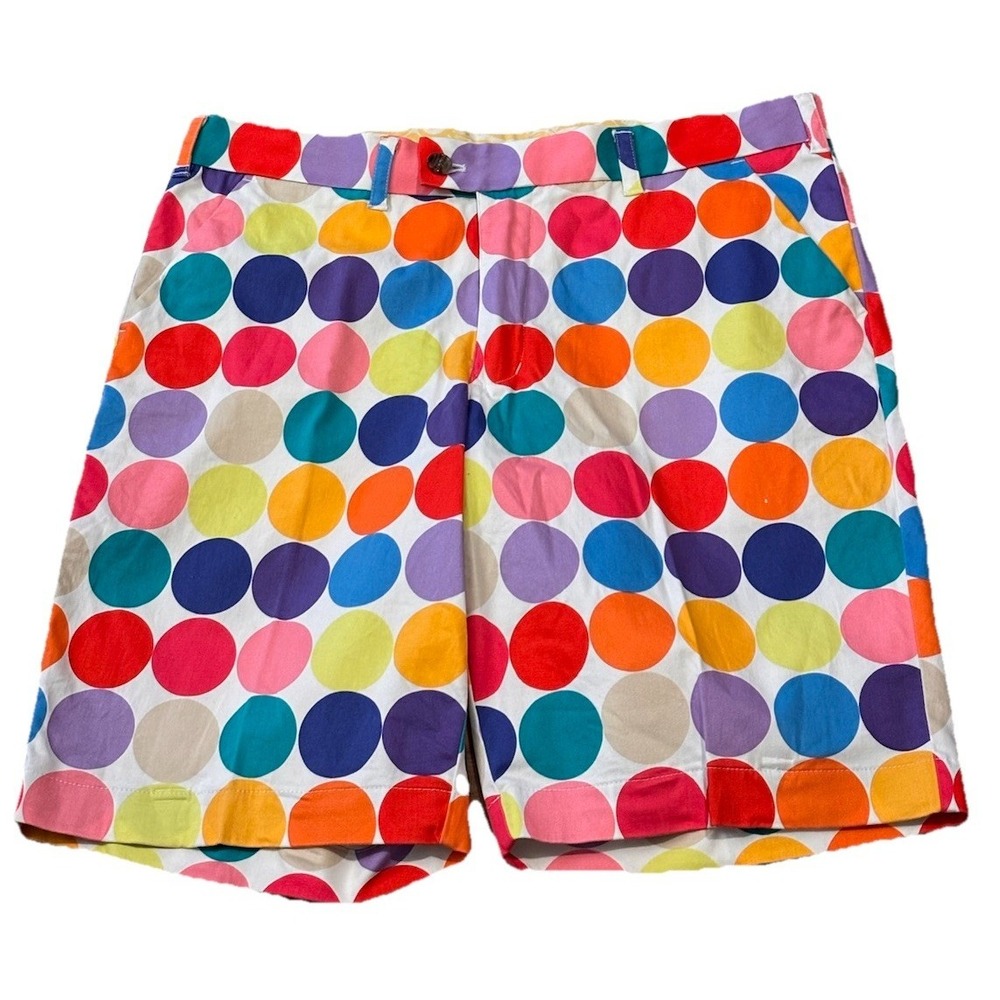 Loudmouth Mens 36 Golf Shorts White Twister Polka Dot Disco Ball Flat Preppy